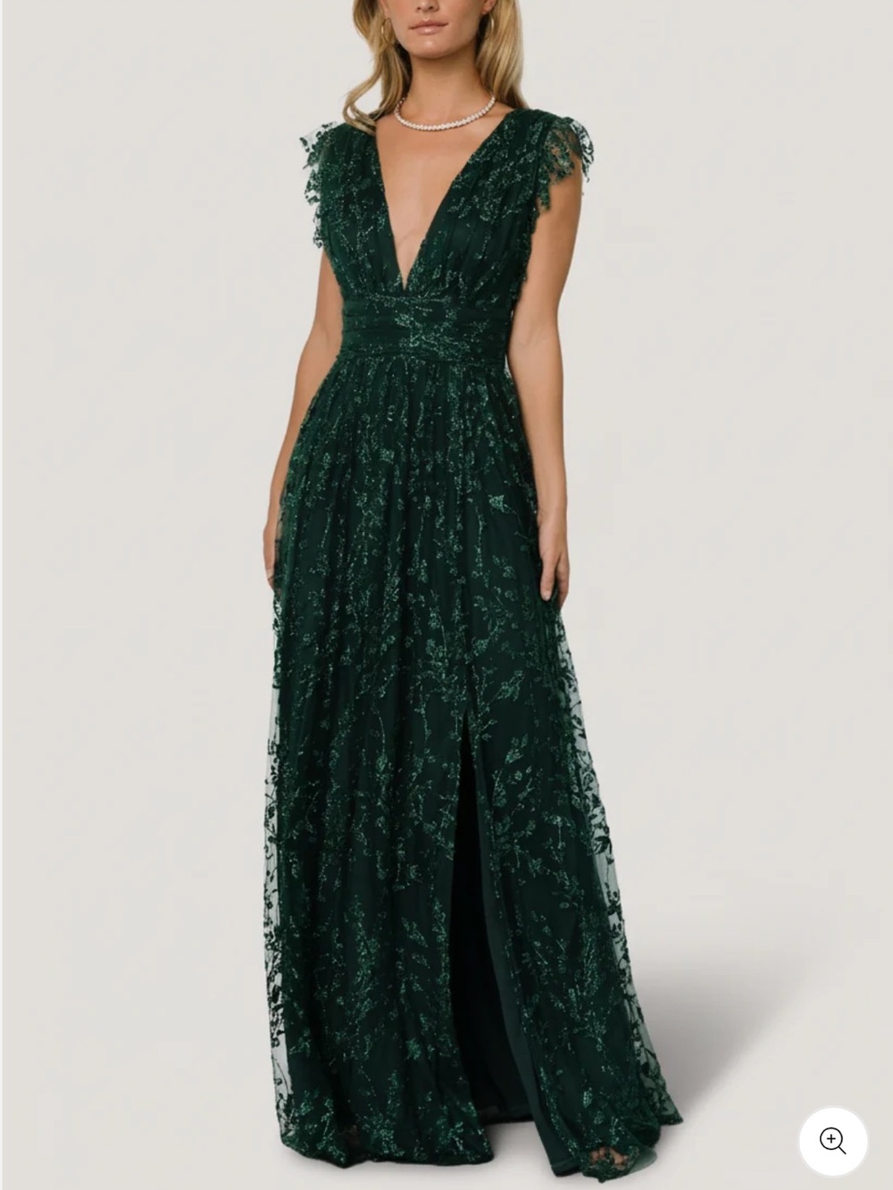 Deep Green Embellished V-Neck Gown